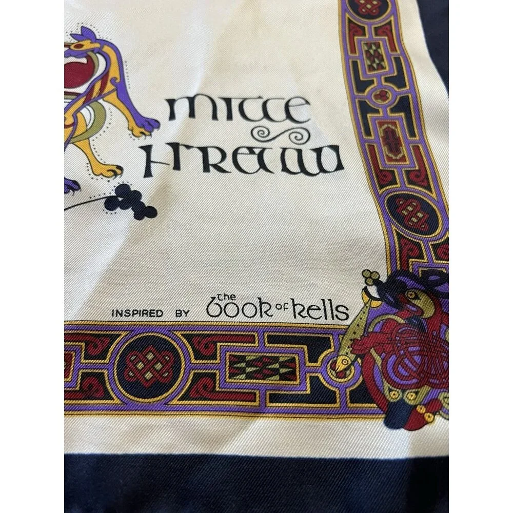 THE ‎ BOOK Of KELLS IRISH INSPIRED LONG SCARF, BLUE TRIM,  12 X 52